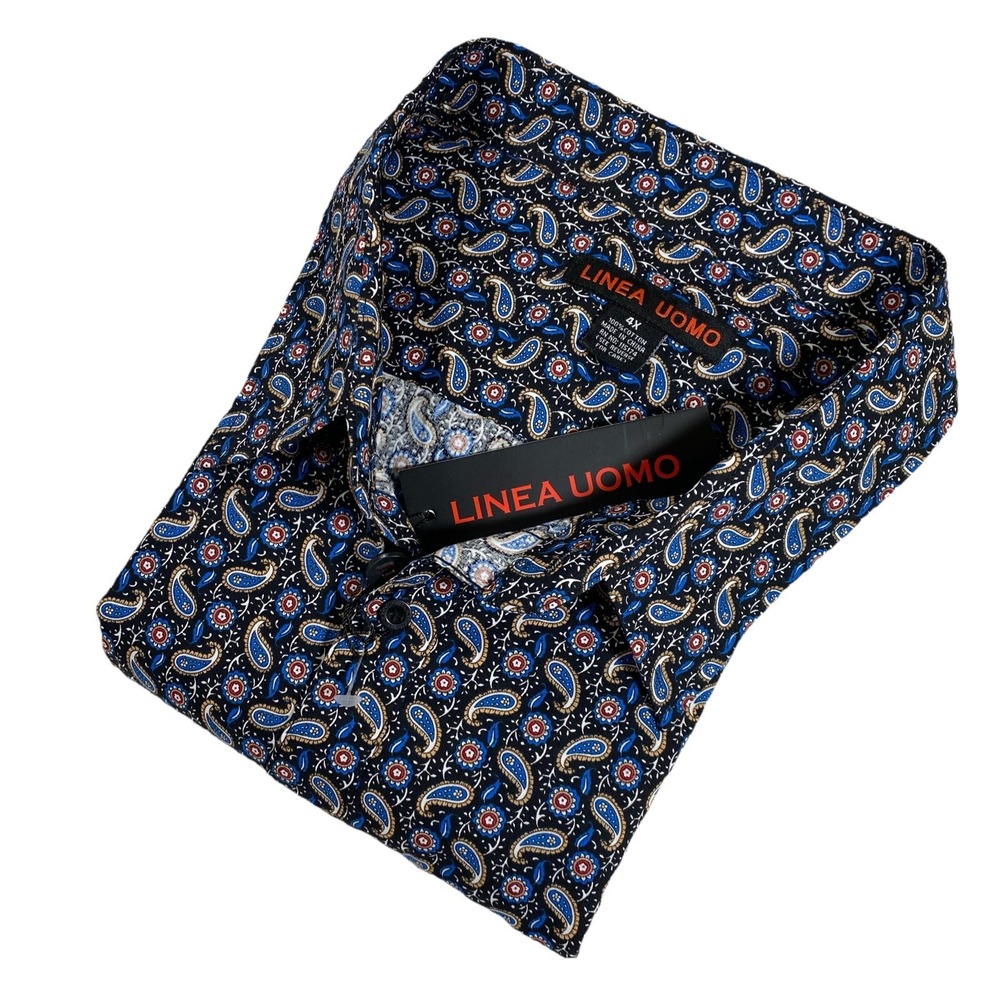 NWT Linea Uomo Shirt Sz 4XL Button Up Bold Paisleys‎ 100% Cotton  Club Designer
